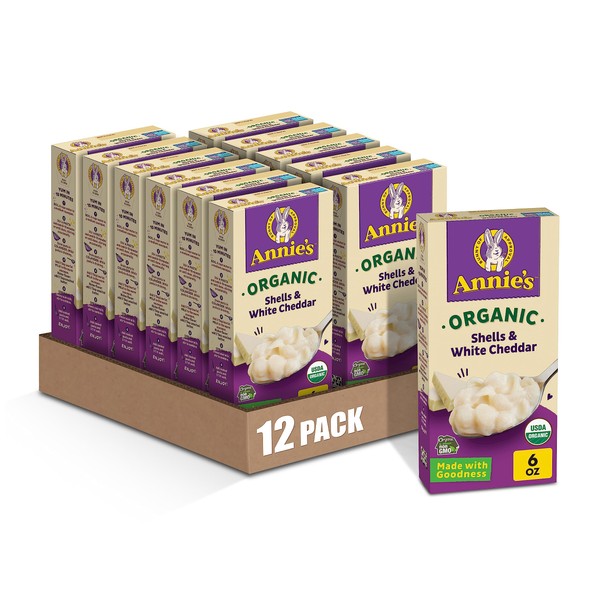 Annie's Organic Macaroni and Cheese Shells, White Cheddar, 6 oz. (Pack of 12)