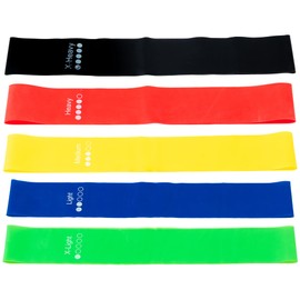 Mcm&Company (Fitness Club ASK Supervisor) By The Pro Yoga Band, Rubber Band, Set of 5 Resistance 5 Types, Green (X Light), Blue (Light), Yellow (Medium), Red (Heavy), Black (X-Heavy), TPE, Length 23.6