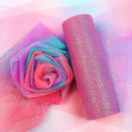 Yuanchuan Rainbow Glitter Tulle Rolls 6 inch x 10 Yards (30 feet) for Table Runner Chair Sash Bow Pet Tutu Skirt Sewing Crafting Fabric Wedding Birthday Ribbon (Rainbow Violet)