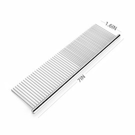 Flexzion Pet Grooming Comb Stainless Steel Cats Dogs Puppy Medium Animals Fur Trimmer Brush Accessory Tool with Smooth Teeth Needle Durable Lightweight -40mm