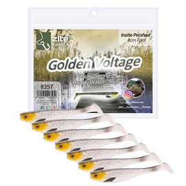 Zite Fishing InZite Pershad 8 cm - Rubber Bait for Pike Fishing - Bulbous Silhouette & Strong Tail Plate - 7 Pieces - Jig, Finesse & Offset Mounts Also Dropshot Fishing (Golden Voltage)