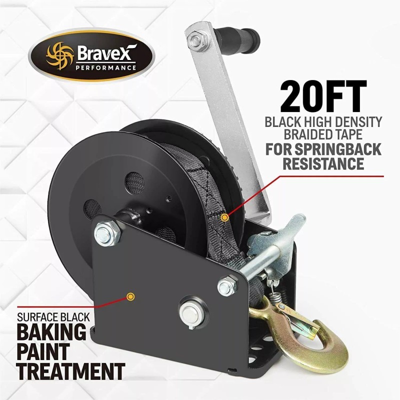 Bravex 2000lbs Capacity Heavy Duty Boat Trailer Winch Crank Strap