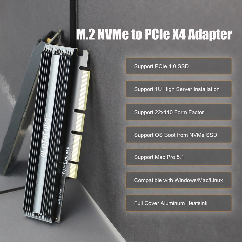 GLOTRENDS PA16 22110/2280 M.2 NVMe to PCIe 4.0 X4 Adapter