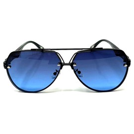 Dweebzilla Oversized Classic Pilot Sport Aviator Sunglasses (Black Frame - Blue Gradient Lenses)