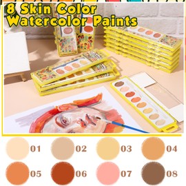 AmazingSpark 12 Packs Watercolor Paint Set for Kids, 8 Skin Tone Washable Colors with Brush, Bulk Back to School Gift for Students Kindergarten for Coloring, Art, Classrooms and Paint Party Supplies