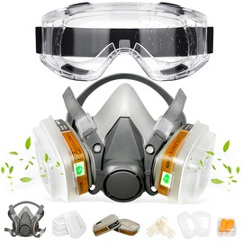 STARBST Respirator Gas Mask with Filters-Active Carbon Half Face Cover with Safety Glasses, Safety Mask for Sanding Mold Painting Chemicals Organic Vapors Epoxy Resin Welding Woodworking Grass Cutting