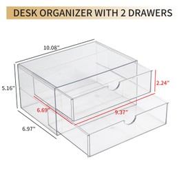 NINEWEEN Clear Desk Organizers and Accessories, Plastic Drawer Organizer for Home Office Supplies, Marker Pen, Notebooks, Art Crafts, Stackable Makeup Storage Box for Bathroom Vanity (4 Drawers)
