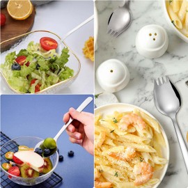 304 Stainless Steel Spoon Fork 2 in 1 Multifunctional Spoon Fork 7.3 Inch Long Handle Salad Forks Dessert Spoon for Home Camping Travel Pack of 6 (Silver)