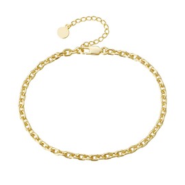 KRKC&CO 4 mm Women's Anklet with Colourful Zirconia / Multi-Row Chain, Gold-Plated Classic Herringbone Chain, Foot Clip Anklet Ankle Bracelet for Women Girls, Adjustable Length 22/27 cm, stainless steel