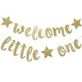 Welcome Little One Glitter Gold Banner, Baby Shower, Gender Reveal Party, Glitter Party Decor (Gold)