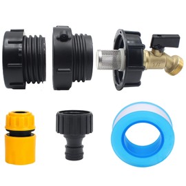 IBC Tote Adapter, 275-330 Gallon IBC Tote Water Tank Fittings, 2.44" Fine、2 "Fine, and 2" Coarse Thread,1/2" Male NPT Inlet ×3/4" Male GHT Threaded, with 3 Adapte, Garden Hose Quick Connector
