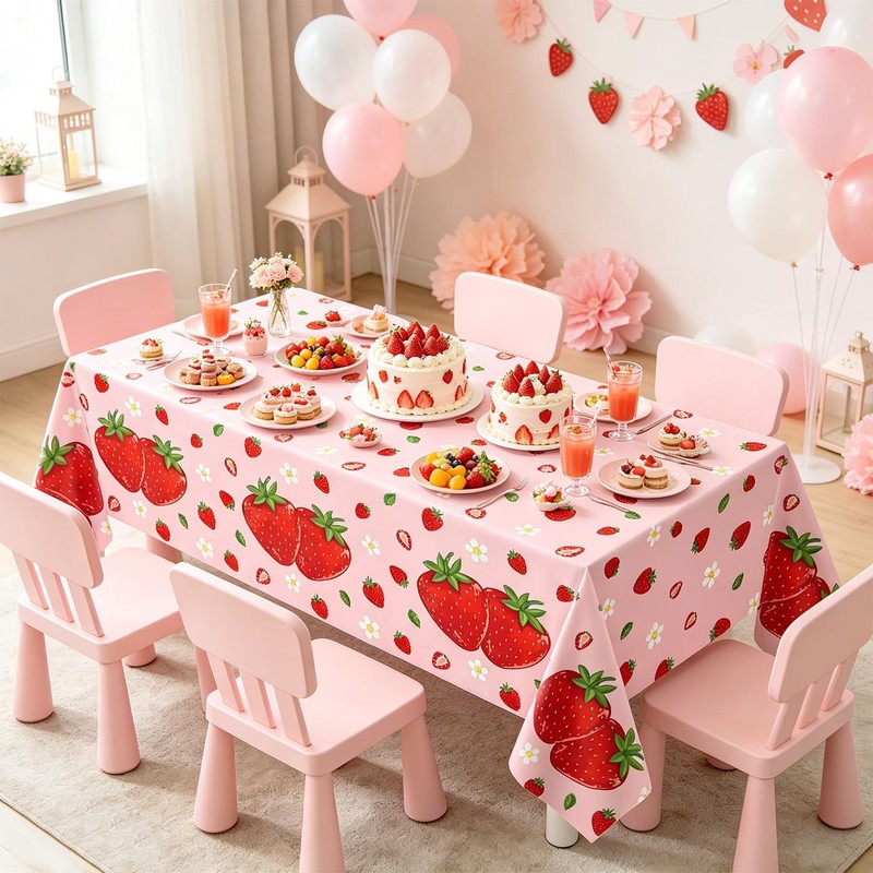 6Pcs Strawberry Party Tablecloth Strawberry Theme Table Cover 51 x