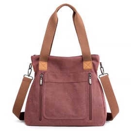 DIRRONA Canvas Women Handbag Casual Crossbody Bag Travel Shoulder Bags Soft Large Tote Handbag Bag Work Shopping Multiple Pockets Handbag Womens Purple