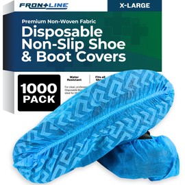 Frontline Disposable Shoe Covers Non-Slip – Premium Non-Woven, Durable, Booties Shoe Protectors – Water Resistant Thick Anti-Slip - One Size Fits Most, Indoor Use (1000 Pack)