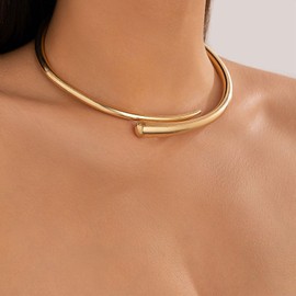 Chunky Choker Collar Necklace for Women Gold Teardrop Choker Necklace Statement Open Necklace Bold Spring Hinged Trendy Jewelry (A.)
