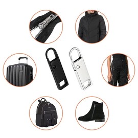 Ginddy Metal Zipper Pull,12 Pcs Detachable Universal Zipper Tab Pullers Zipper Pull Replacement Clip on Zip Replacement for Luggage,Handbags,Purses,Jacket,Clothes,Suitcase,DIY Crafts(Black,Silver)