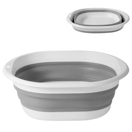 ZKGYUS Foldable Sink, Portable Dish Tray, Multi-Purpose Portable Washing Bowl, Odourless BPA-Free Washing Tub, Space-Saving Foldable Bowl for Camping and Kitchen, 23 x 25 cm (Grey)