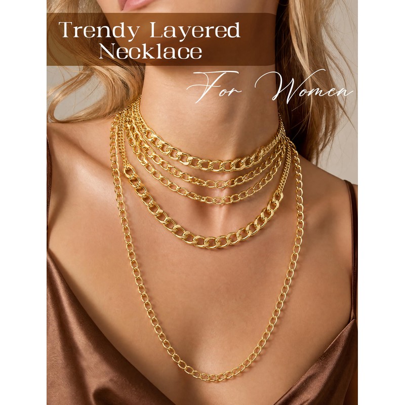 Sllaiss Chunky Gold Layered Necklaces for Women Punk Cuban Link