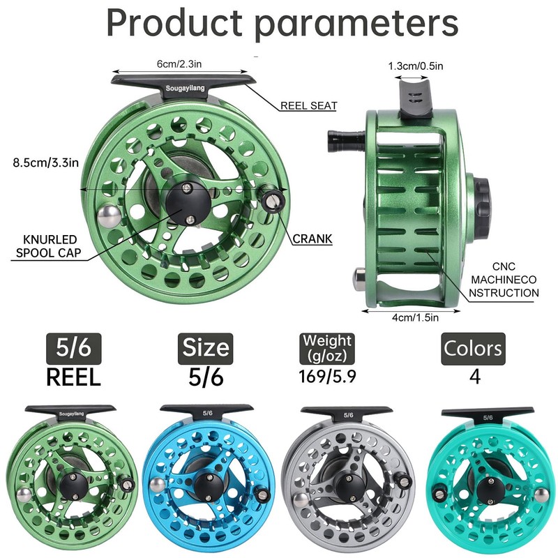 Sougayilang Fly Fishing Reel，Large Arbor With Diecast Aluminum Body Fly