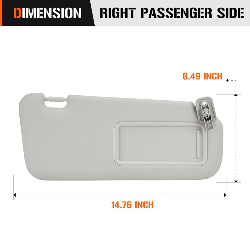 Sun Visor for Mazda 3 2010-2013, Right Passenger Side Gray