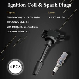 Set of 4 Ignition Coil Pack and Iridium Spark Plug for Toyota Camry 2018-2021 2.5L, Corolla 2020-2021 1.8L, Corolla 2019-2021 2.0L, RAV4 2019-2020 2.5L,Ignition Coil for L4 OE# UF848,90919-02276,96210