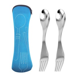 Göffel Spork, 2 Pieces Travel Spork with Case, 2 in 1 Camping Spork Outdoor Spoon, Fork, Portable Spork Cutlery, Reusable Travel Utensils for Picnic