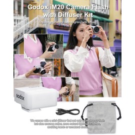 Godox IM20 Mini Flash with Diffuser for Canon, Nikon, Sony, Fuji, Olympus Single-Contact Hotshoe Cameras – Built-in USB-C Charging Battery, 230 Flashes, 5-Level Power Adjustment, White