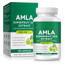 Amla Capsules, 20:1 Amla Extract Herbal Supplement, Indian Gooseberry with Antioxidants, Vegan, Non-GMO, 120 Capsules