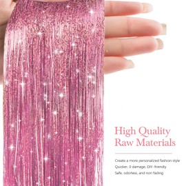 Hair Tinsel 8 Packs 1600 Strands 50 Inch Tinsel Hair Extensions Rouge Pink Heat Resistant Glitter Sparkling Shinny Fairy Hair Accessories for Women(Rouge Pink, 50Inch)