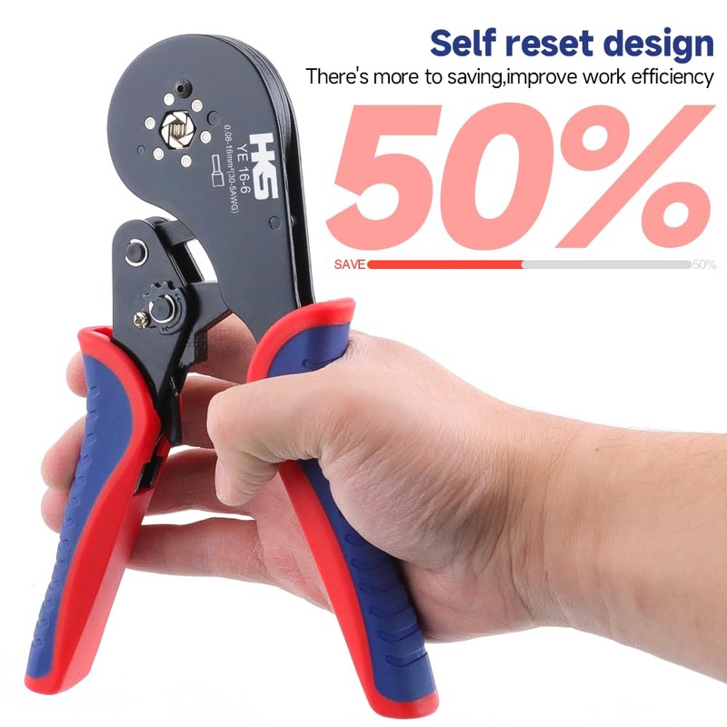 HKS Ferrule Crimping Tool AWG 30-5, Hexagonal Self-Adjusting Ratchet Crimper