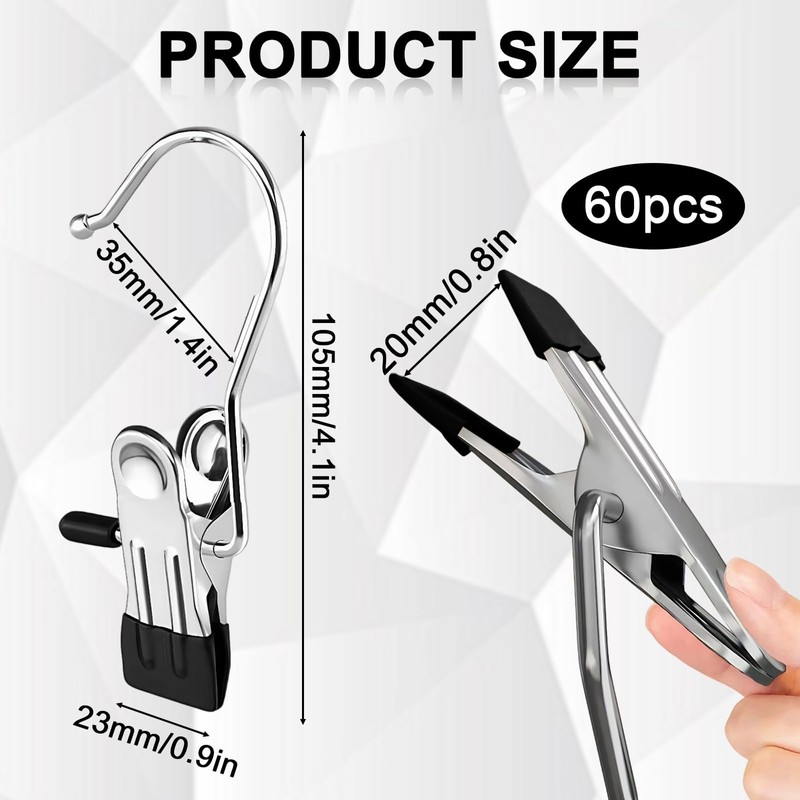 60 clamping hooks, 360° rotatable boot clips, with non-slip, soft