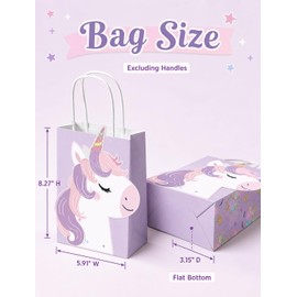 16 PCS Unicorn Party Favor Bags, Unicorn Birthday Gift Bags with Handles
