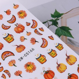 6 Sheets Fall Nail Art Stickers 3D Self-Adhesive Maple Leaf Nail Stickers with Ear of Wheat & Chestnut Designs DIY Pumpkin Nail Decal Supplies for Women Nail Art Manicure Decoration Accessories