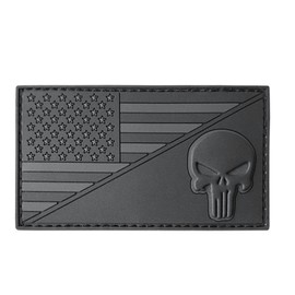 LEGEEON All Black USA American Flag Punisher Skull ACU Dark Subdued Morale PVC Rubber Touch Fastener, multicoloured, S