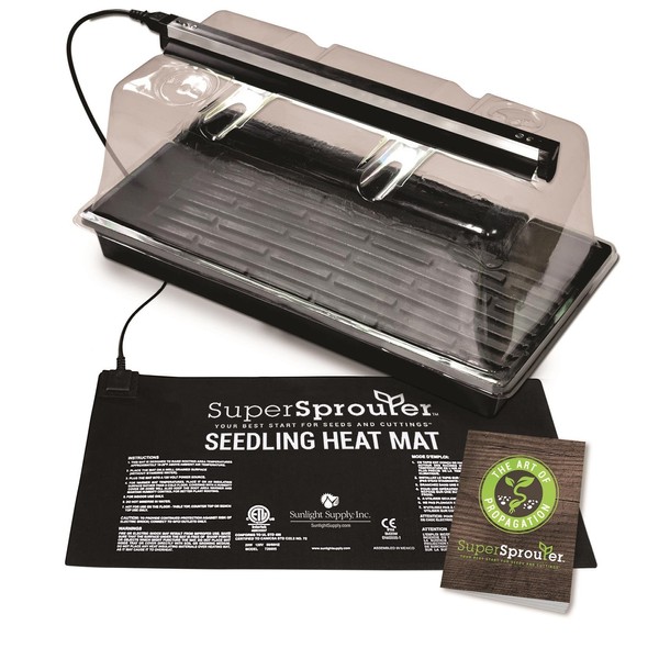 Super Sprouter Premium Propagation Kit with Heat Mat, 10" x 20" Tray, 7" Dome & T5 Light, 5 Piece, Black/Clear