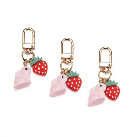 SWJEWEL Rabbit Strawberry Keychain 3pcs Set Red Pink Small Acrylic Key Chain for Women Bag Charm Car Key Ring Pendant Purse Backpack Handbag Decoration RABBIT
