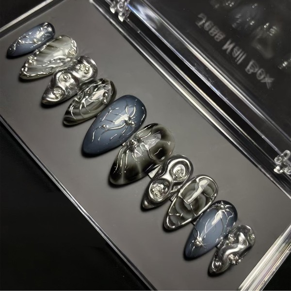 30Pcs Goth Press on Nails Medium Almond Fake Nails with