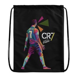 EZB Football Legend Ronaldo CR7 Drawstring Bag | 36x30cm Midi Sized Backpack | Multi-Use: Sports Kits, PE Kits, Gym, Lunch, Holiday, Beach, Soccer Pump Bag | CR7 Black Bag
