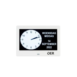 OER - Dementia Watch - Version 2025 - Digital and Analogue Display - Digital Calendar and Senior Clock - XXL Screen - Calendar Clock for Dementia (7 Inches, White)
