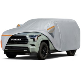BETERNY Car Cover for 2008-2025 Toyota Sequoia, Waterproof Custom-fit All Weather Sun Rain UV Dust Snow Wind Protection Outdoor Sequoia Full Car Cover with Door Zipper and Cotton Lining-Grey