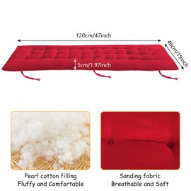 PLULON Red Garden Bench Cushion, 2/3 Seater Garden Chair Pad Porch Swing Chair Cushion Bench Seat Pad Mat Furniture Pad for Garden Patio Lawn Lounger Bench 120x48cm (Red)