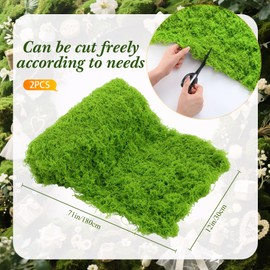 Zeyune 2 Pcs 12'' x 71'' Fake Moss Table Runner for Crafts Artificial Green Moss Sheet Roll Waterproof Carpet Blanket for Wall Roof Garden Wedding Party Decoration (Light Green)