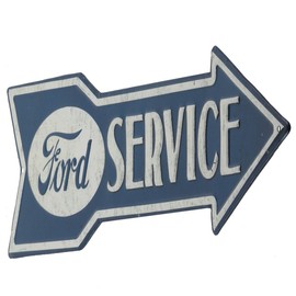 Ford Service Arrow Embossed Metal Sign - Vintage Die Cut Ford Sign for Garage or Man Cave