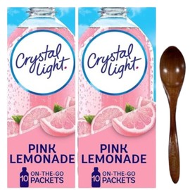 Crystal-Light On The Go Drink Mix - Two (2) Pack of 10pck/0.13oz Pouches - Sugar-Free, Low-Calorie Refreshment Anytime, Anywhere with Candy Freezer Wooden Spoon (Pink Lemonade) Wooden Spoon