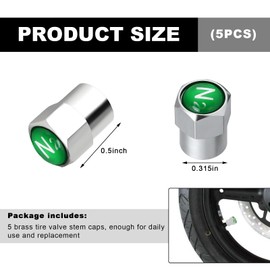 ZNDAW 5PCS Brass Tire Valve Stem Caps, Metal Hexagon Shape Dust Proof Valve Covers with N2 Nitrogen Logo, Leak-Proof Tire Valve Stem Cover for Cars, SUVs, Bike, Trucks, Motorcycles (Silver & Green)