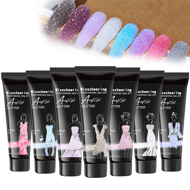 8 Pack Nail Gel Kit 15ml Glitter Builder Nail Gel
