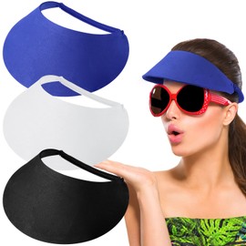 Vabean 3 Pcs Sun Visors for Women Solid String Sun Hat Fabric Foam Adjustable Soft Womens Golf Tennis Visor(Black, White, Navy Blue)