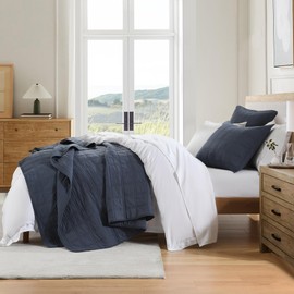 HORIMOTE HOME 100% Cotton Quilt Set King Size, Denim Blue Pre-Washed Bedspreads Coverlet Set in Geometric Pattern, Cozy Lightweight Stitching Decorative Bedding Cover with 2 Shams for All Season