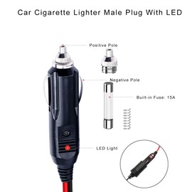SPARKING - Cable de extensión para encendedor de cigarrillos de coche de 6 pies, enchufe macho a hembra de 16 AWG, cable de extensión resistente con luces LED para bomba de neumáticos, compresor de
