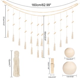joycraft 5Ft Photo Banner with Clips, Boho Double Layer Hanging Photo Display Garland with Wooden Beads, Macrame Tassels Photo Clip String for Bedroom, Office, Dorm, and Party Decor